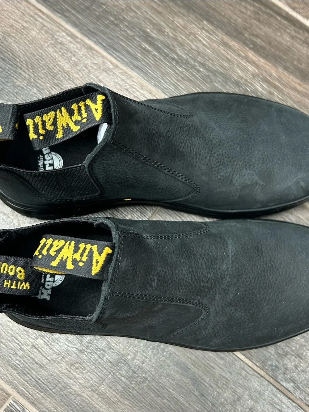Dr. Martens Black Hardie II Boots with Yellow Stitching